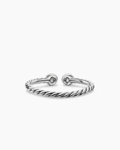 Cable Open Round Ring Sterling Silver with 14K Yellow Gold and Diamonds, 1.7mm