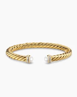 Cablespira® Flex Bracelet 18K Yellow Gold with Pearls and Diamonds, 6mm
