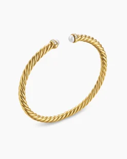 Cablespira® Flex Bracelet 18K Yellow Gold with Pearls and Diamonds, 4mm