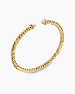 Cablespira® Flex Bracelet 18K Yellow Gold with Pavé Diamond Domes, 4mm