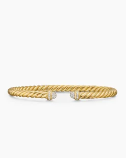 Cablespira® Flex Bracelet 18K Yellow Gold with Pavé Diamond Domes, 4mm