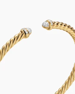 Cablespira® Flex Bracelet 18K Yellow Gold with Pavé Diamond Domes, 4mm