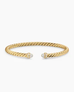Cablespira® Flex Bracelet 18K Yellow Gold with Pavé Diamond Domes, 4mm