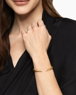 Cablespira® Flex Bracelet 18K Yellow Gold with Pavé Diamond Domes, 4mm