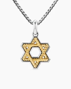 Cable Star of David Amulet Sterling Silver with 18K Yellow Gold, 19mm