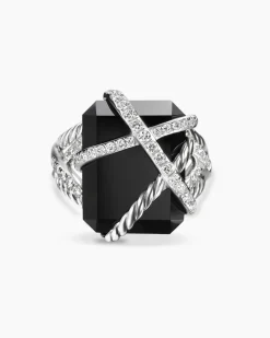 Cable Wrap Ring Sterling Silver with Black Onyx and Diamonds, 20.4mm