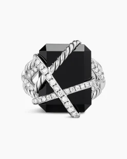 Cable Wrap Ring Sterling Silver with Black Onyx and Diamonds, 20.4mm