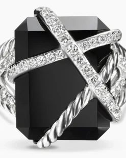Cable Wrap Ring Sterling Silver with Black Onyx and Diamonds, 20.4mm