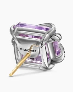 Cable Wrap Stud Earrings Sterling Silver with Lavender Amethyst and Diamonds, 12mm