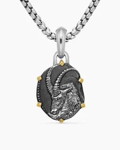 Capricorn Amulet Sterling Silver with 18K Yellow Gold, 23mm