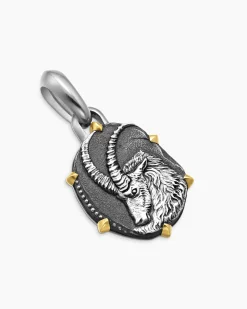 Capricorn Amulet Sterling Silver with 18K Yellow Gold, 23mm
