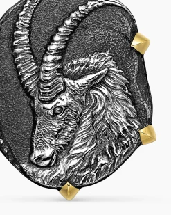 Capricorn Amulet Sterling Silver with 18K Yellow Gold, 23mm