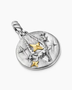 Capricorn Amulet Sterling Silver with 18K Yellow Gold and Diamonds, 19mm