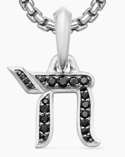 Chai Amulet Sterling Silver with Black Diamonds, 17mm