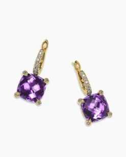 Chatelaine® Drop Earrings 18K Yellow Gold with Amethyst and Diamonds, 11mm