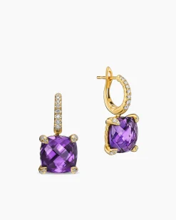 Chatelaine® Drop Earrings 18K Yellow Gold with Amethyst and Diamonds, 11mm