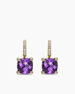 Chatelaine® Drop Earrings 18K Yellow Gold with Amethyst and Diamonds, 11mm