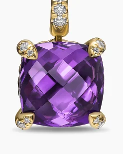 Chatelaine® Drop Earrings 18K Yellow Gold with Amethyst and Diamonds, 11mm
