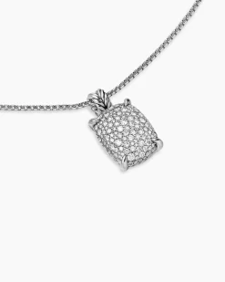 Chatelaine® Elongated Pendant Necklace Sterling Silver with Diamonds, 19mm