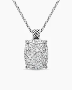 Chatelaine® Elongated Pendant Necklace Sterling Silver with Diamonds, 19mm
