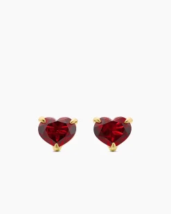 Chatelaine® Heart Stud Earrings 18K Yellow Gold with Garnet, 8mm