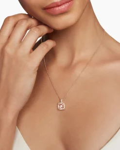 Chatelaine® Pavé Bezel Pendant Necklace 18K Rose Gold with Morganite and Diamonds, 9mm