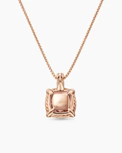 Chatelaine® Pavé Bezel Pendant Necklace 18K Rose Gold with Morganite and Diamonds, 9mm