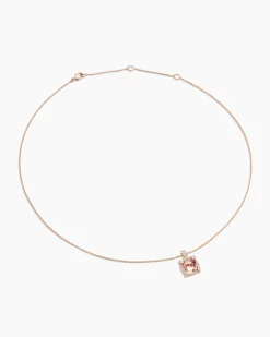 Chatelaine® Pavé Bezel Pendant Necklace 18K Rose Gold with Morganite and Diamonds, 9mm