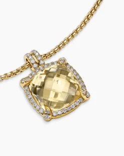 Chatelaine® Pavé Bezel Pendant Necklace 18K Yellow Gold with Champagne Citrine and Diamonds, 14mm