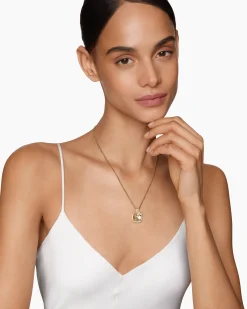 Chatelaine® Pavé Bezel Pendant Necklace 18K Yellow Gold with Champagne Citrine and Diamonds, 14mm