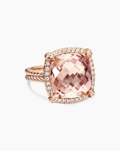 Chatelaine® Pavé Bezel Ring 18K Rose Gold with Morganite and Diamonds, 14mm