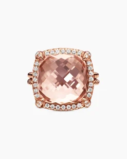 Chatelaine® Pavé Bezel Ring 18K Rose Gold with Morganite and Diamonds, 14mm