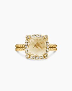 Chatelaine® Pavé Bezel Ring 18K Yellow Gold with Champagne Citrine and Diamonds, 9mm