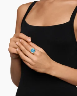 Chatelaine® Pavé Bezel Ring 18K Yellow Gold with Blue Topaz and Diamonds, 14mm