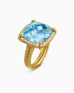 Chatelaine® Pavé Bezel Ring 18K Yellow Gold with Blue Topaz and Diamonds, 14mm
