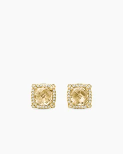 Chatelaine® Pavé Bezel Stud Earrings 18K Yellow Gold with Champagne Citrine and Diamonds, 8mm