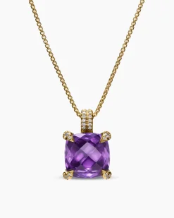 Chatelaine® Pendant Necklace 18K Yellow Gold with Amethyst and Diamonds, 11mm
