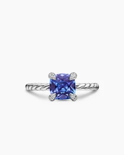 Chatelaine® Ring 18K White Gold with Tanzanite and Diamonds, 7mm