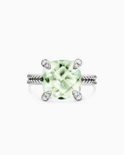 Chatelaine® Ring Sterling Silver with Prasiolite and Diamonds, 11mm