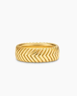 Chevron Band Ring 18K Yellow Gold, 8mm