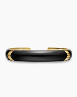 Chevron Bold Cuff Bracelet 18K Yellow Gold with Black Onyx, 12mm