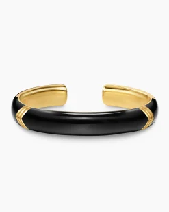 Chevron Bold Cuff Bracelet 18K Yellow Gold with Black Onyx, 12mm