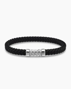 Chevron Bracelet Black Rubber with Sterling Silver, 6mm
