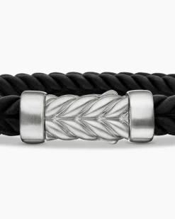Chevron Bracelet Black Rubber with Sterling Silver, 6mm
