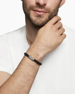Chevron Bracelet Black Rubber with Sterling Silver, 6mm