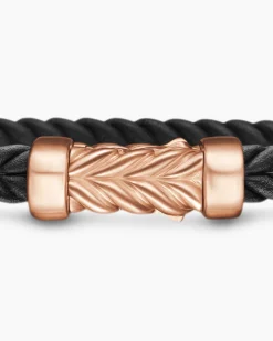 Chevron Bracelet Black Rubber with 18K Rose Gold, 6mm