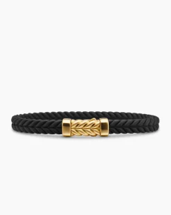 Chevron Bracelet Black Rubber with 18K Yellow Gold, 6mm