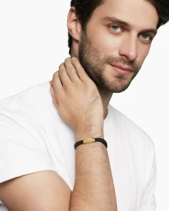 Chevron Bracelet Black Rubber with 18K Yellow Gold, 6mm