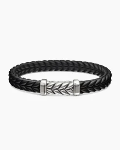 Chevron Bracelet Black Rubber with Sterling Silver, 9mm