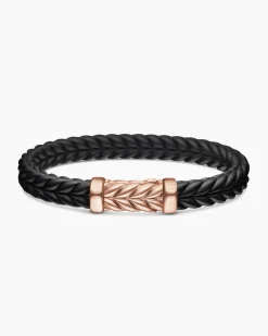 Chevron Bracelet Black Rubber with 18K Rose Gold, 9mm